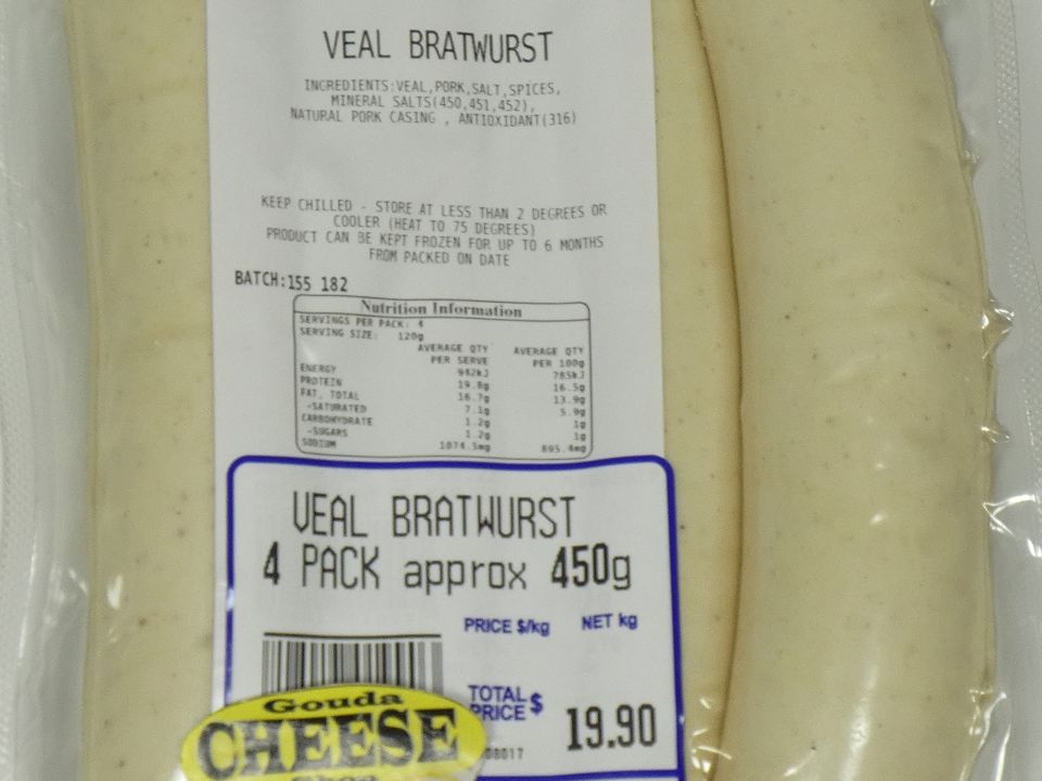 Veal Bratwurst 4-pack approx. 450g