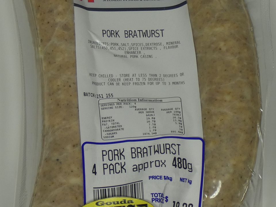 Pork Bratwurst 4-pack approx 480g